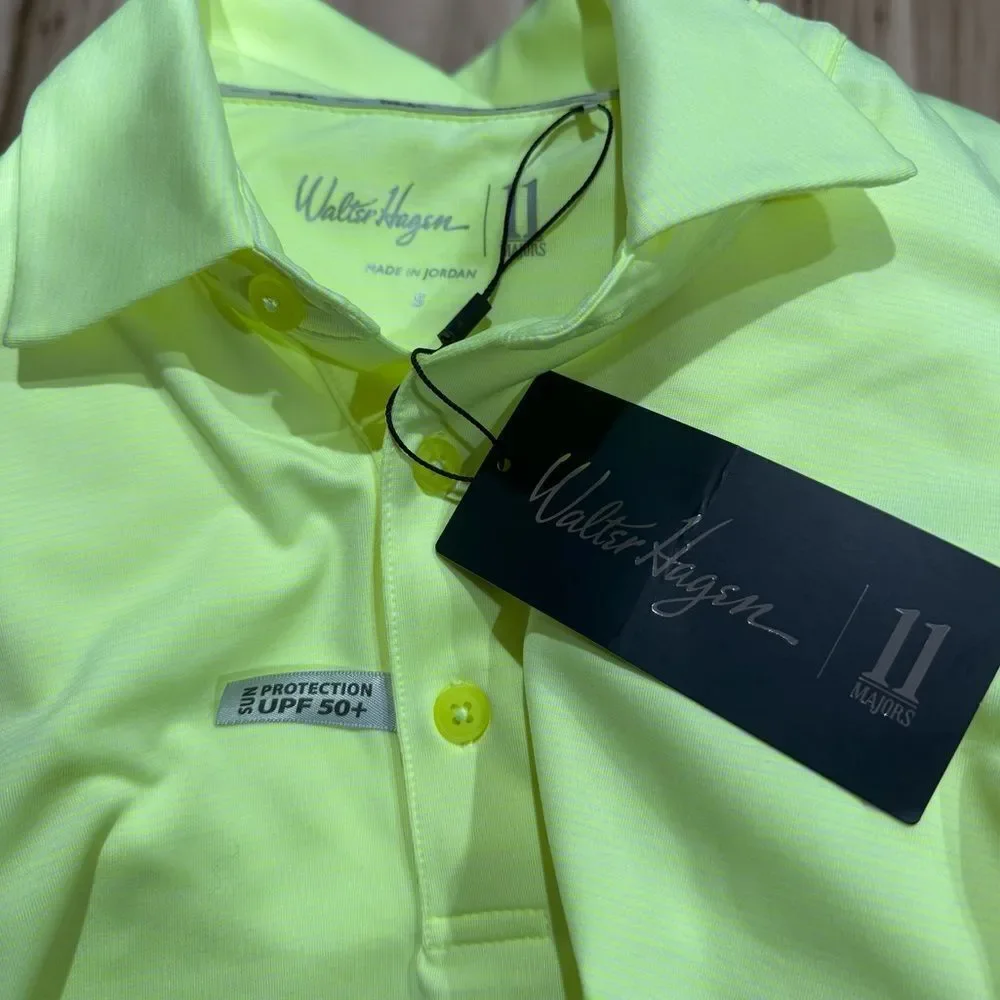 NEW Walter Hagen Essentials Men's Golf Polo Shirt Neon Men’s Small SPF 50+